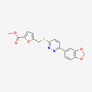 molecular formula C18H14N2O5S B2744593 methyl 5-({[6-(2H-1,3-benzodioxol-5-yl)pyridazin-3-yl]sulfanyl}methyl)furan-2-carboxylate CAS No. 922943-50-8