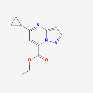 molecular formula C16H21N3O2 B2744702 Ethyl 2-tert-butyl-5-cyclopropylpyrazolo[1,5-a]pyrimidine-7-carboxylate CAS No. 1797893-12-9