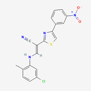 molecular formula C19H13ClN4O2S B2744722 (E)-3-((5-chloro-2-methylphenyl)amino)-2-(4-(3-nitrophenyl)thiazol-2-yl)acrylonitrile CAS No. 683258-03-9