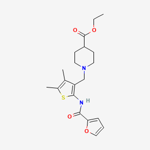 molecular formula C20H26N2O4S B2744736 Ethyl 1-((2-(furan-2-carboxamido)-4,5-dimethylthiophen-3-yl)methyl)piperidine-4-carboxylate CAS No. 618408-32-5