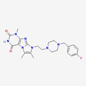 molecular formula C23H28FN7O2 B2744756 8-(2-(4-(4-fluorobenzyl)piperazin-1-yl)ethyl)-1,6,7-trimethyl-1H-imidazo[2,1-f]purine-2,4(3H,8H)-dione CAS No. 923675-38-1