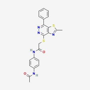 molecular formula C22H19N5O2S2 B2744760 N-(4-acetamidophenyl)-2-((2-methyl-7-phenylthiazolo[4,5-d]pyridazin-4-yl)thio)acetamide CAS No. 946228-42-8