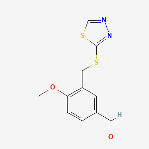 molecular formula C11H10N2O2S2 B2744776 4-Methoxy-3-(1,3,4-thiadiazol-2-ylsulfanylmethyl)benzaldehyde CAS No. 1356734-31-0