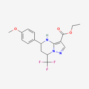 molecular formula C17H18F3N3O3 B2744777 Ethyl 5-(4-methoxyphenyl)-7-(trifluoromethyl)-4,5,6,7-tetrahydropyrazolo[1,5-a]pyrimidine-3-carboxylate CAS No. 667920-67-4