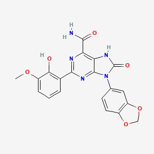 molecular formula C20H15N5O6 B2744780 9-(1,3-benzodioxol-5-yl)-2-(2-hydroxy-3-methoxyphenyl)-8-oxo-8,9-dihydro-7H-purine-6-carboxamide CAS No. 896301-52-3