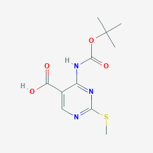 molecular formula C11H15N3O4S B2744791 4-[(2-Methylpropan-2-yl)oxycarbonylamino]-2-methylsulfanylpyrimidine-5-carboxylic acid CAS No. 2248283-86-3