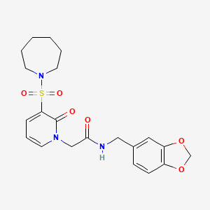 molecular formula C21H25N3O6S B2744796 2-(3-(azepan-1-ylsulfonyl)-2-oxopyridin-1(2H)-yl)-N-(benzo[d][1,3]dioxol-5-ylmethyl)acetamide CAS No. 1251670-96-8