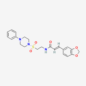 molecular formula C22H25N3O5S B2744808 (E)-3-(苯并[d][1,3]二噁嗪-5-基)-N-(2-((4-苯基哌嗪-1-基)磺酰基)乙基)丙烯酰胺 CAS No. 897621-37-3