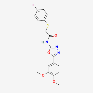 molecular formula C18H16FN3O4S B2744815 N-(5-(3,4-二甲氧基苯基)-1,3,4-噁二唑-2-基)-2-((4-氟苯基)硫)乙酰胺 CAS No. 899982-63-9