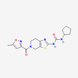 molecular formula C17H21N5O3S B2744817 1-Cyclopentyl-3-(5-(5-methylisoxazole-3-carbonyl)-4,5,6,7-tetrahydrothiazolo[5,4-c]pyridin-2-yl)urea CAS No. 1396885-34-9