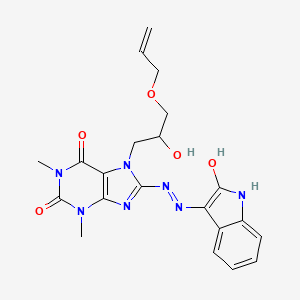 molecular formula C21H23N7O5 B2744822 (E)-7-(3-(allyloxy)-2-hydroxypropyl)-1,3-dimethyl-8-(2-(2-oxoindolin-3-ylidene)hydrazinyl)-1H-purine-2,6(3H,7H)-dione CAS No. 899357-92-7