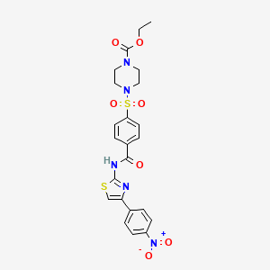 molecular formula C23H23N5O7S2 B2744827 Ethyl 4-((4-((4-(4-nitrophenyl)thiazol-2-yl)carbamoyl)phenyl)sulfonyl)piperazine-1-carboxylate CAS No. 361174-40-5