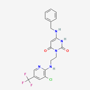 molecular formula C19H17ClF3N5O2 B2744832 6-(benzylamino)-3-(2-{[3-chloro-5-(trifluoromethyl)pyridin-2-yl]amino}ethyl)-1,2,3,4-tetrahydropyrimidine-2,4-dione CAS No. 306978-12-1