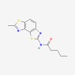 molecular formula C14H15N3OS2 B2744836 N-{11-methyl-3,10-dithia-5,12-diazatricyclo[7.3.0.0^{2,6}]dodeca-1(9),2(6),4,7,11-pentaen-4-yl}pentanamide CAS No. 361481-99-4