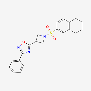 molecular formula C21H21N3O3S B2744838 3-Phenyl-5-(1-((5,6,7,8-tetrahydronaphthalen-2-yl)sulfonyl)azetidin-3-yl)-1,2,4-oxadiazole CAS No. 1251634-78-2