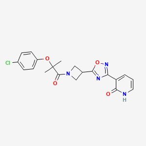 molecular formula C20H19ClN4O4 B2744840 3-(5-(1-(2-(4-氯苯氧基)-2-甲基丙酰)氮杂环丁烷-3-基)-1,2,4-噁二唑-3-基)吡啶-2(1H)-酮 CAS No. 1396889-11-4