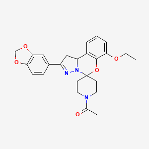 molecular formula C25H27N3O5 B2744847 1-(2-(Benzo[d][1,3]dioxol-5-yl)-7-ethoxy-1,10b-dihydrospiro[benzo[e]pyrazolo[1,5-c][1,3]oxazine-5,4'-piperidin]-1'-yl)ethanone CAS No. 899727-96-9