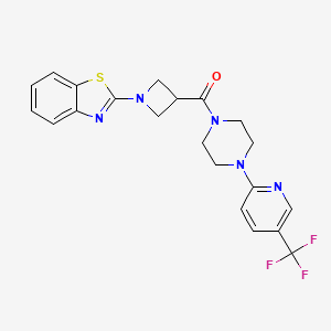 molecular formula C21H20F3N5OS B2744853 (1-(苯并[d]噻唑-2-基)氮杂环丁烷-3-基)(4-(5-(三氟甲基)嘧啶-2-基)哌嗪-1-基)甲酮 CAS No. 1705952-48-2