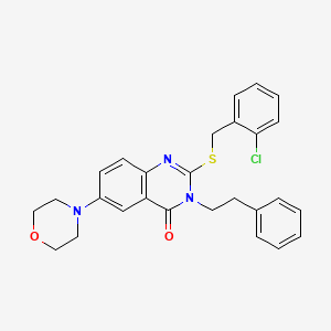 molecular formula C27H26ClN3O2S B2744854 2-{[(2-chlorophenyl)methyl]sulfanyl}-6-(morpholin-4-yl)-3-(2-phenylethyl)-3,4-dihydroquinazolin-4-one CAS No. 689759-65-7