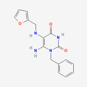 molecular formula C16H16N4O3 B2744866 6-Amino-1-benzyl-5-[(furan-2-ylmethyl)amino]-1,2,3,4-tetrahydropyrimidine-2,4-dione CAS No. 726165-23-7