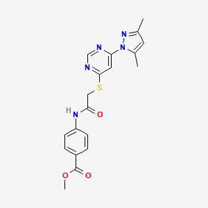 molecular formula C19H19N5O3S B2744867 甲酸 4-(2-((6-(3,5-二甲基-1H-吡唑-1-基)嘧啶-4-基)硫)乙酰胺基)苯甲酸甲酯 CAS No. 1251703-90-8