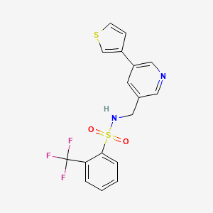 molecular formula C17H13F3N2O2S2 B2744878 N-((5-(thiophen-3-yl)pyridin-3-yl)methyl)-2-(trifluoromethyl)benzenesulfonamide CAS No. 1798675-42-9