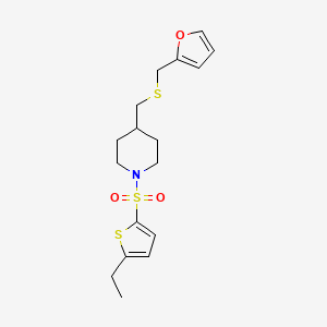 molecular formula C17H23NO3S3 B2744882 1-((5-Ethylthiophen-2-yl)sulfonyl)-4-(((furan-2-ylmethyl)thio)methyl)piperidine CAS No. 1396812-04-6