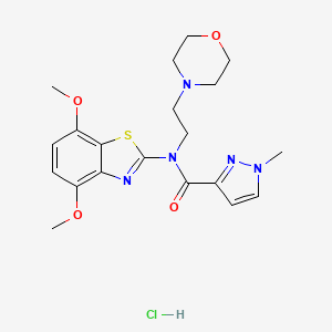 molecular formula C20H26ClN5O4S B2744927 N-(4,7-dimethoxy-1,3-benzothiazol-2-yl)-1-methyl-N-[2-(morpholin-4-yl)ethyl]-1H-pyrazole-3-carboxamide hydrochloride CAS No. 1189485-28-6