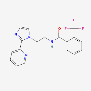 molecular formula C18H15F3N4O B2744938 N-(2-(2-(pyridin-2-yl)-1H-imidazol-1-yl)ethyl)-2-(trifluoromethyl)benzamide CAS No. 2034505-37-6