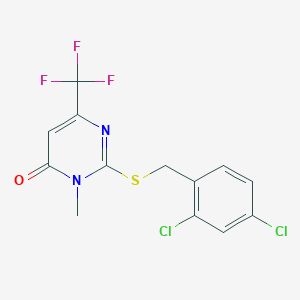 molecular formula C13H9Cl2F3N2OS B2744943 2-[(2,4-dichlorobenzyl)sulfanyl]-3-methyl-6-(trifluoromethyl)-4(3H)-pyrimidinone CAS No. 339101-49-4