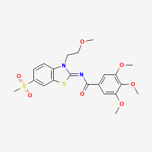 molecular formula C21H24N2O7S2 B2745062 N-[(2Z)-6-methanesulfonyl-3-(2-methoxyethyl)-2,3-dihydro-1,3-benzothiazol-2-ylidene]-3,4,5-trimethoxybenzamide CAS No. 864976-98-7