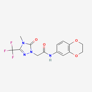 molecular formula C14H13F3N4O4 B2745089 N-(2,3-dihydro-1,4-benzodioxin-6-yl)-2-[4-methyl-5-oxo-3-(trifluoromethyl)-4,5-dihydro-1H-1,2,4-triazol-1-yl]acetamide CAS No. 1421444-47-4