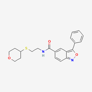 molecular formula C21H22N2O3S B2745254 N-[2-(oxan-4-ylsulfanyl)ethyl]-3-phenyl-2,1-benzoxazole-5-carboxamide CAS No. 2034525-33-0