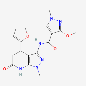 molecular formula C17H18N6O4 B2745268 N-(4-(furan-2-yl)-1-methyl-6-oxo-4,5,6,7-tetrahydro-1H-pyrazolo[3,4-b]pyridin-3-yl)-3-methoxy-1-methyl-1H-pyrazole-4-carboxamide CAS No. 1226455-51-1