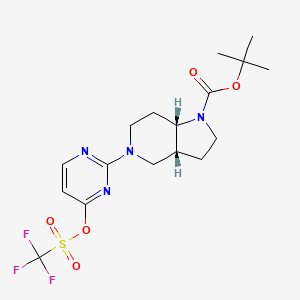 molecular formula C17H23F3N4O5S B2745378 Tert-butyl (3aR,7aS)-5-[4-(trifluoromethylsulfonyloxy)pyrimidin-2-yl]-3,3a,4,6,7,7a-hexahydro-2H-pyrrolo[3,2-c]pyridine-1-carboxylate CAS No. 2402789-44-8