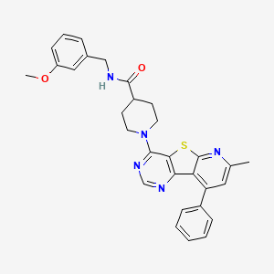 molecular formula C30H29N5O2S B2745385 N-[(3-methoxyphenyl)methyl]-1-(11-methyl-13-phenyl-8-thia-3,5,10-triazatricyclo[7.4.0.02,7]trideca-1(13),2(7),3,5,9,11-hexaen-6-yl)piperidine-4-carboxamide CAS No. 1113110-58-9