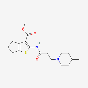 molecular formula C18H26N2O3S B2745424 METHYL 2-[3-(4-METHYLPIPERIDIN-1-YL)PROPANAMIDO]-4H,5H,6H-CYCLOPENTA[B]THIOPHENE-3-CARBOXYLATE CAS No. 670270-06-1