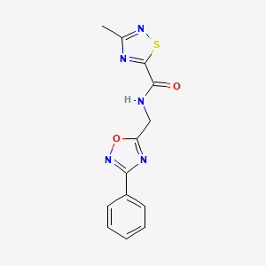 molecular formula C13H11N5O2S B2745459 3-methyl-N-((3-phenyl-1,2,4-oxadiazol-5-yl)methyl)-1,2,4-thiadiazole-5-carboxamide CAS No. 1448052-30-9