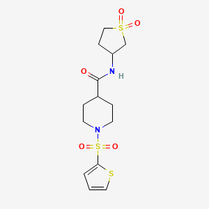 molecular formula C14H20N2O5S3 B2745478 N-(1,1-dioxidotetrahydrothiophen-3-yl)-1-(thiophen-2-ylsulfonyl)piperidine-4-carboxamide CAS No. 620571-51-9