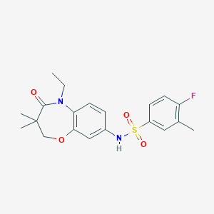 molecular formula C20H23FN2O4S B2745528 N-(5-ethyl-3,3-dimethyl-4-oxo-2,3,4,5-tetrahydro-1,5-benzoxazepin-8-yl)-4-fluoro-3-methylbenzene-1-sulfonamide CAS No. 921995-97-3
