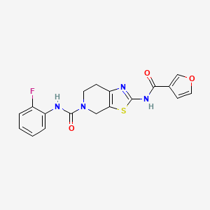 molecular formula C18H15FN4O3S B2745582 N-(2-fluorophenyl)-2-(furan-3-carboxamido)-6,7-dihydrothiazolo[5,4-c]pyridine-5(4H)-carboxamide CAS No. 1428362-94-0