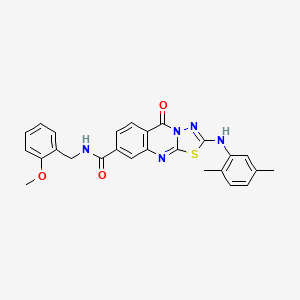 molecular formula C26H23N5O3S B2745592 2-[(2,5-dimethylphenyl)amino]-N-[(2-methoxyphenyl)methyl]-5-oxo-5H-[1,3,4]thiadiazolo[2,3-b]quinazoline-8-carboxamide CAS No. 894253-32-8