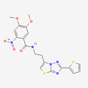4,5-dimethoxy-2-nitro-N-(2-(2-(thiophen-2-yl)thiazolo[3,2-b][1,2,4]triazol-6-yl)ethyl)benzamide