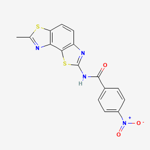 molecular formula C16H10N4O3S2 B2745663 N-{11-methyl-3,10-dithia-5,12-diazatricyclo[7.3.0.0^{2,6}]dodeca-1(9),2(6),4,7,11-pentaen-4-yl}-4-nitrobenzamide CAS No. 394227-48-6