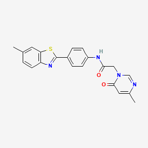 molecular formula C21H18N4O2S B2745724 2-(4-甲基-6-氧代嘧啶-1(6H)-基)-N-(4-(6-甲基苯并[d]噻唑-2-基)苯基)乙酰胺 CAS No. 1203375-82-9