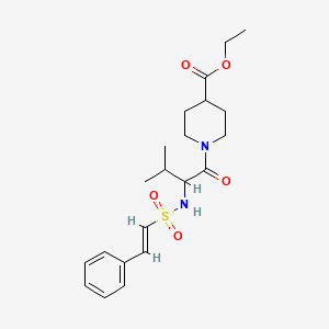 molecular formula C21H30N2O5S B2745731 乙酸1-[3-甲基-2-[[（E）-2-苯乙烯基]磺酰氨基]丁酰基]哌啶-4-羧酸乙酯 CAS No. 1214874-64-2