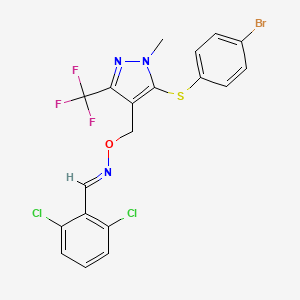 molecular formula C19H13BrCl2F3N3OS B2745732 2,6-dichlorobenzenecarbaldehyde O-{[5-[(4-bromophenyl)sulfanyl]-1-methyl-3-(trifluoromethyl)-1H-pyrazol-4-yl]methyl}oxime CAS No. 477713-23-8