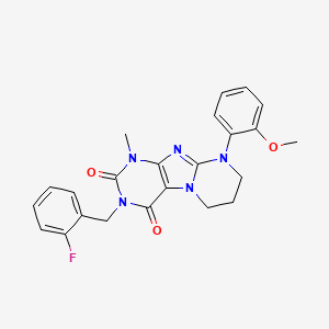 molecular formula C23H22FN5O3 B2745737 3-[(2-fluorophenyl)methyl]-9-(2-methoxyphenyl)-1-methyl-7,8-dihydro-6H-purino[7,8-a]pyrimidine-2,4-dione CAS No. 872628-22-3