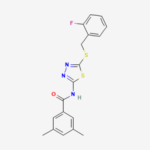 molecular formula C18H16FN3OS2 B2745750 N-(5-((2-fluorobenzyl)thio)-1,3,4-thiadiazol-2-yl)-3,5-dimethylbenzamide CAS No. 868974-16-7