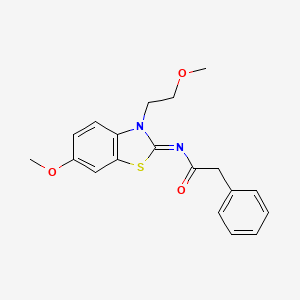 molecular formula C19H20N2O3S B2745752 N-[(2Z)-6-methoxy-3-(2-methoxyethyl)-2,3-dihydro-1,3-benzothiazol-2-ylidene]-2-phenylacetamide CAS No. 865161-74-6